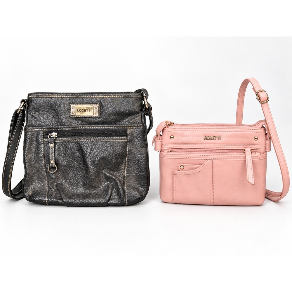 Y2K Style Lot of 2 Rosetti Crossbody Bags Black & Pink Adjustable Strap Pockets